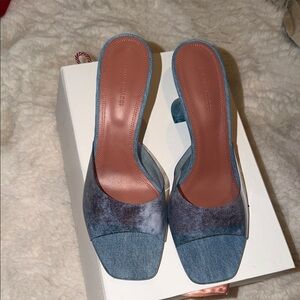 Amina Muaddi Denim Blue Mules